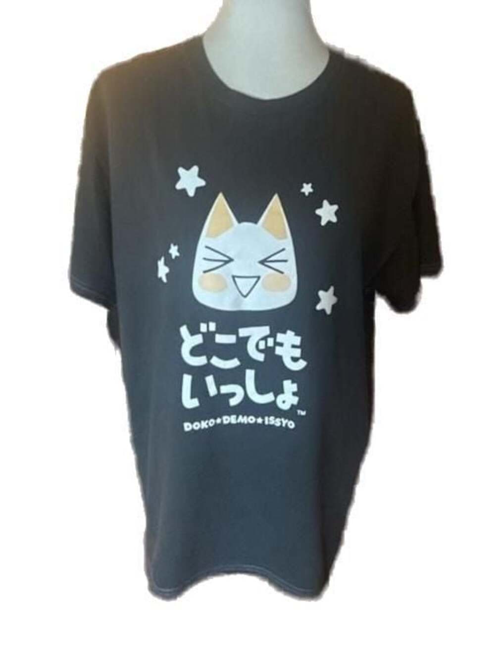 Doko Demo Issyo Toro Cat Graphic T-Shirt Dark Charcoal Gray, Size M